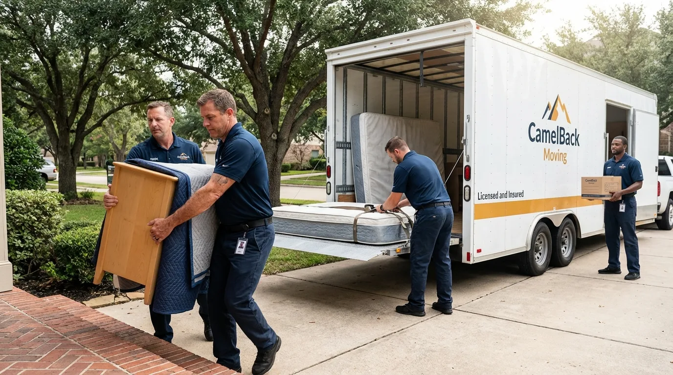 Crew loading residential truck for cross-state move from Cusseta, GA